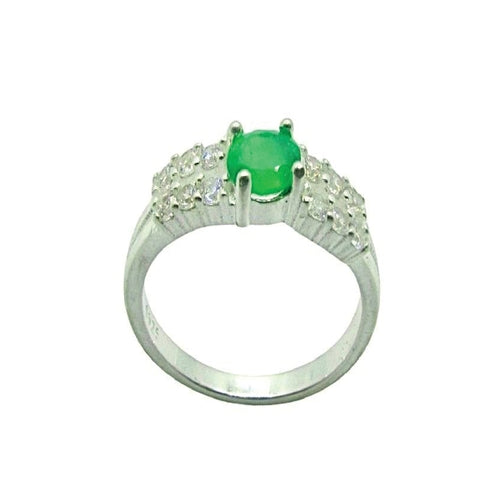 Anillo de plata 925 con esmeralda oval y circonias laterales