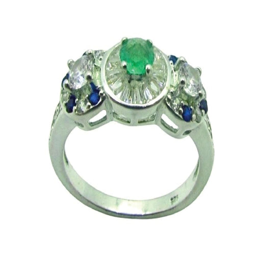 Anillo de plata 925 con esmeralda y circonias brillantes