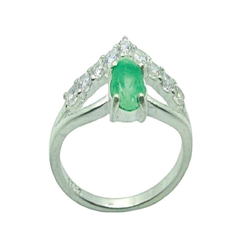 Anillo de plata 925 con esmeralda y circonias en V
