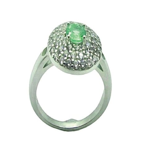 Anillo de plata 925 con esmeralda oval y circonias - Esmeral Joyas